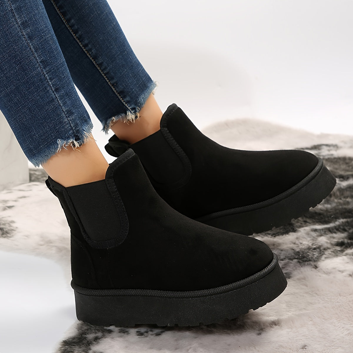 Women's Fleece-Lined Chunky Platform Ankle Boots Casual Winter Shoes