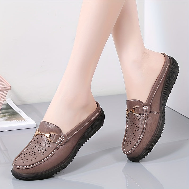 Ayollar uchun ochiq oyoqli, bo'sh, qattiq rangli, yengil yozgi platformali slip-on muloqot poyabzali