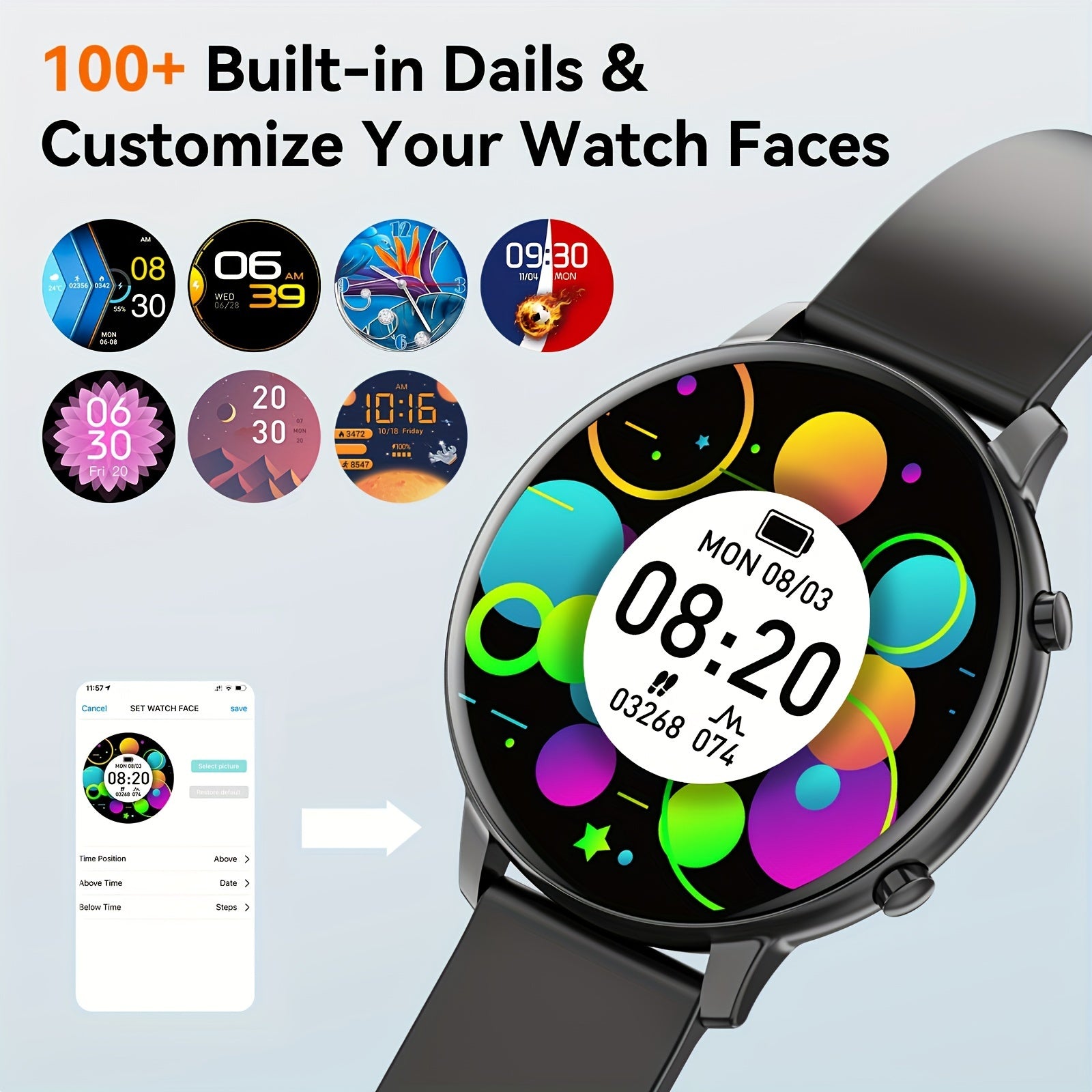 Unisex Smartwatch with Wireless Calling and Sports Modes Activity Tracker Compatible with iOS and Android
