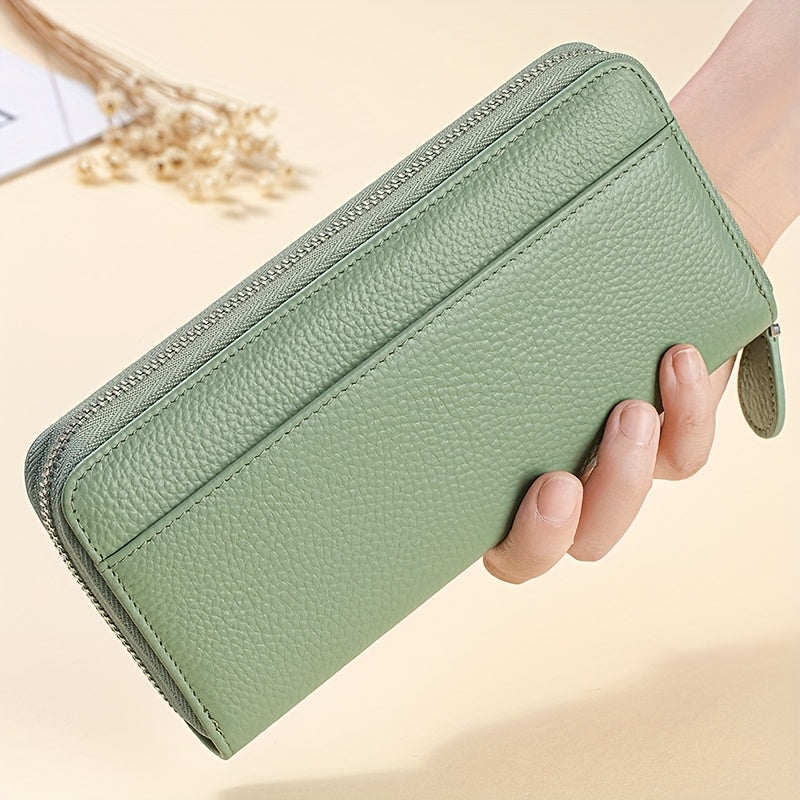 Ayollar uchun haqiqiy charm RFID o'g'irlikka qarshi uzun fermuarlı hamyon, 19 ta karta joyi, 1 ta tangalar cho'ntagi va 5 ta naqd pul joyi bilan.