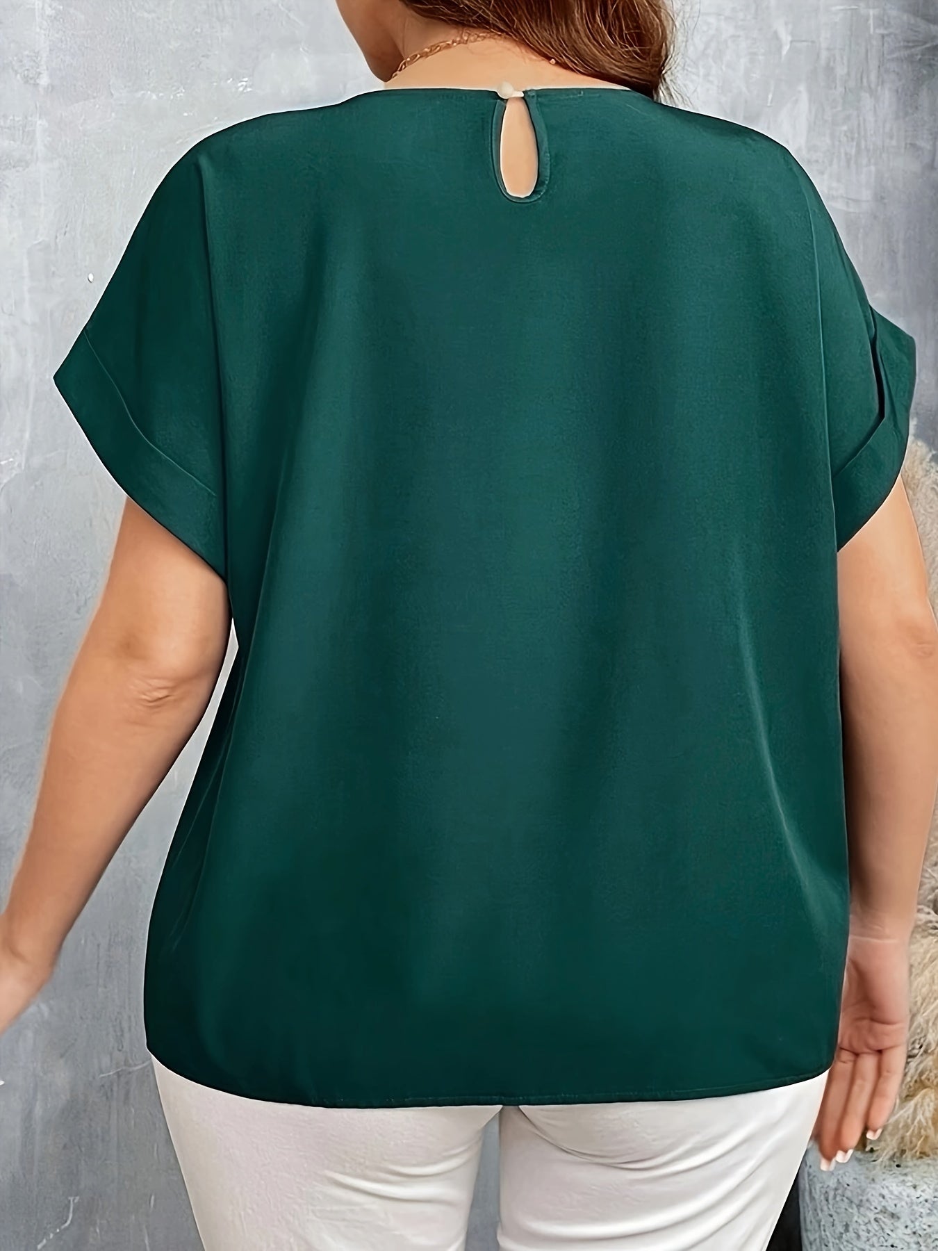 Блузка женская повседневная, однотонная синяя, с круглым вырезом и короткими рукавами, большой размер