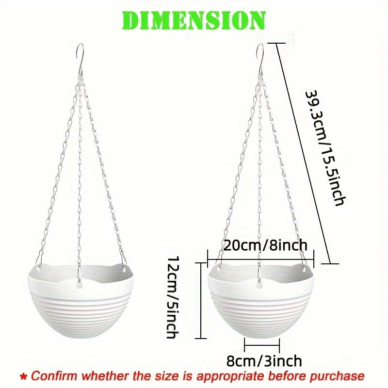 Set of 4 White Hanging Resin Planters with Drainage Holes for Indoor Outdoor Balcony Patio