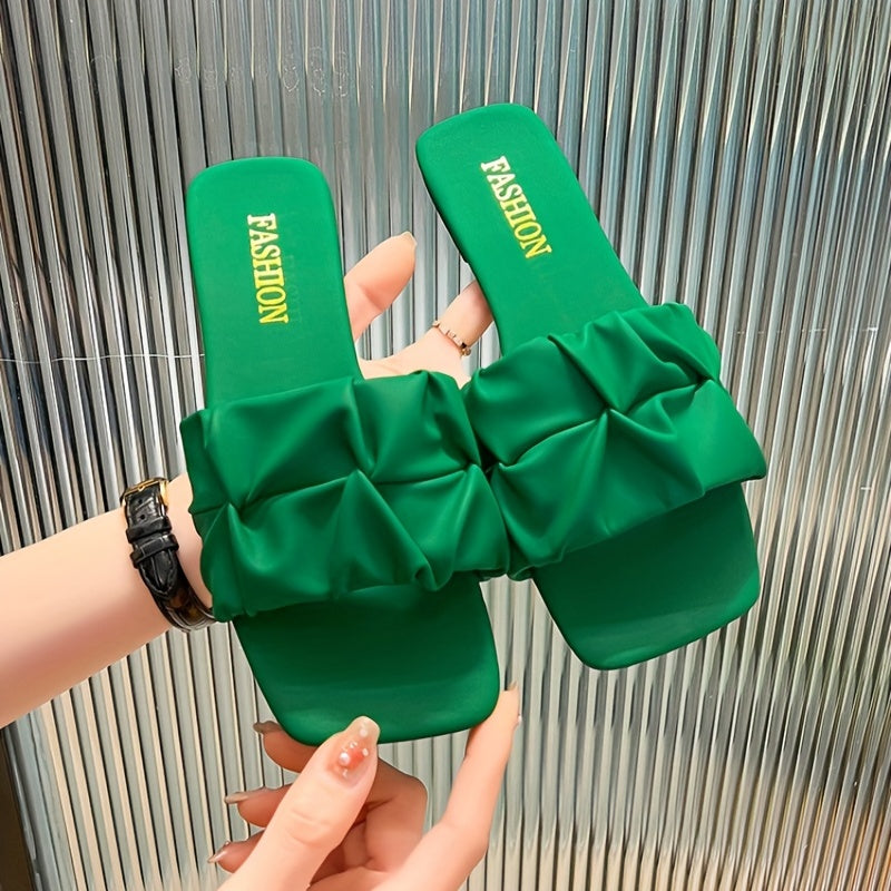 Women's Ruched Band Flat Slides Casual Open Toe Non Slip Shoes