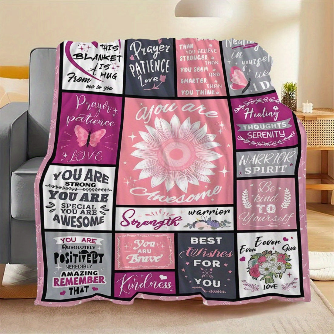 Cozy Flannel Fleece Throw Blanket for Women with Inspirational Message All-Season Polyester