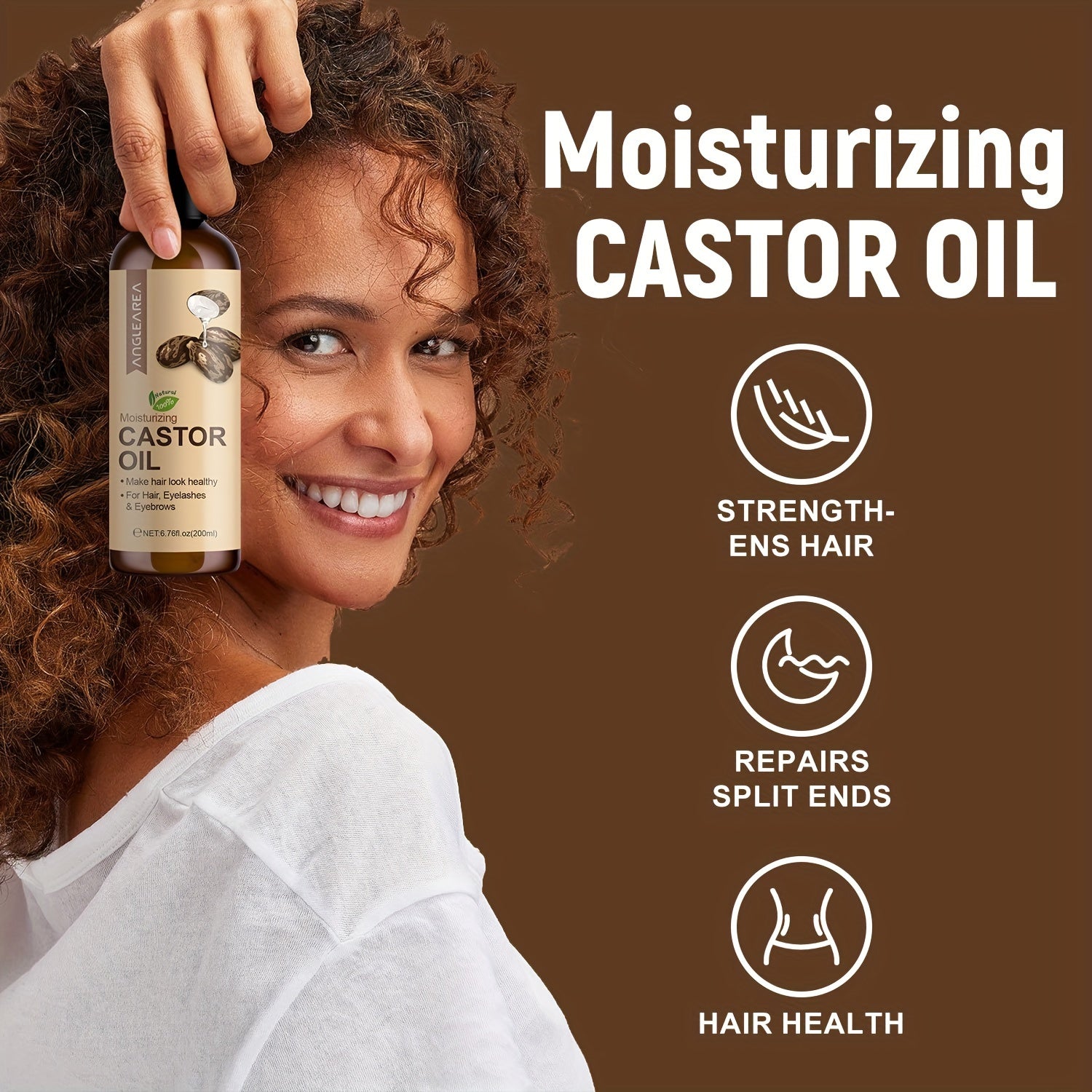 200ml Cold-Pressed Unrefined Castor Oil for Hair Eyelashes Eyebrows Skin