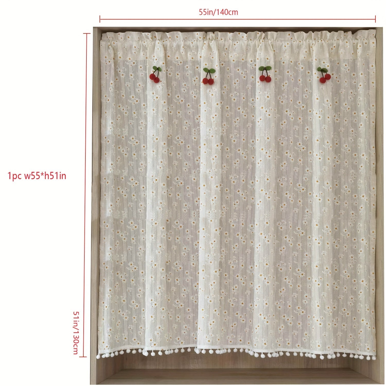 Country Chic Red Daisies and Cherries Curtains with Rod Pocket for Kitchen and Porch