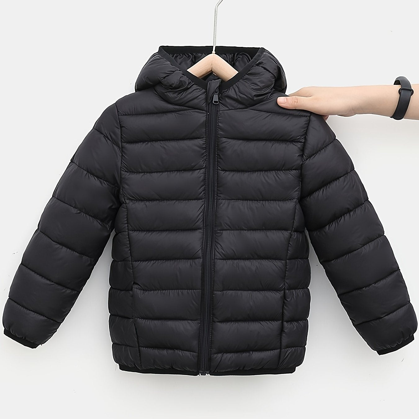 Unisex Solid Color Hooded Jacket for Kids Lightweight Polyester Fall Winter Running