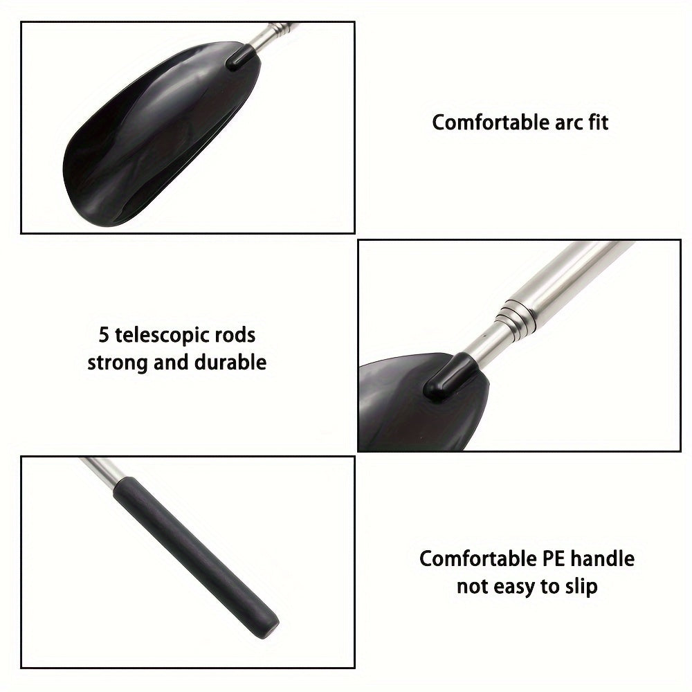 Adjustable Stainless Steel Shoe Horn with Long Handle Telescopic for Elderly and Pregnant