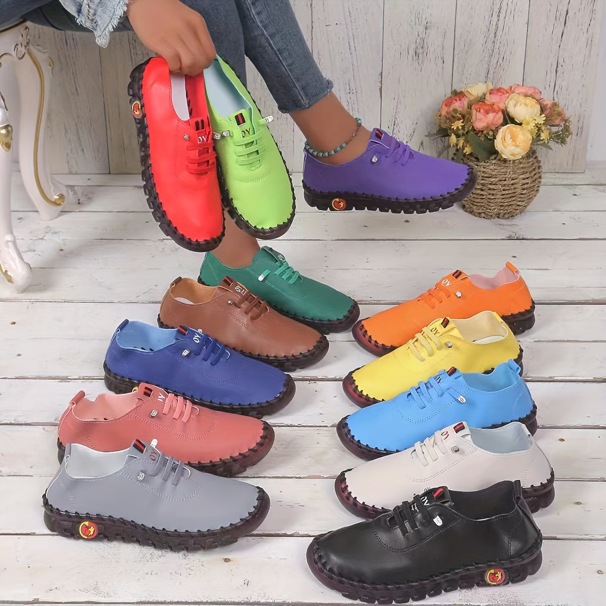 Zapatillas planas de color sólido para mujer, zapatos casuales sin cordones para caminar