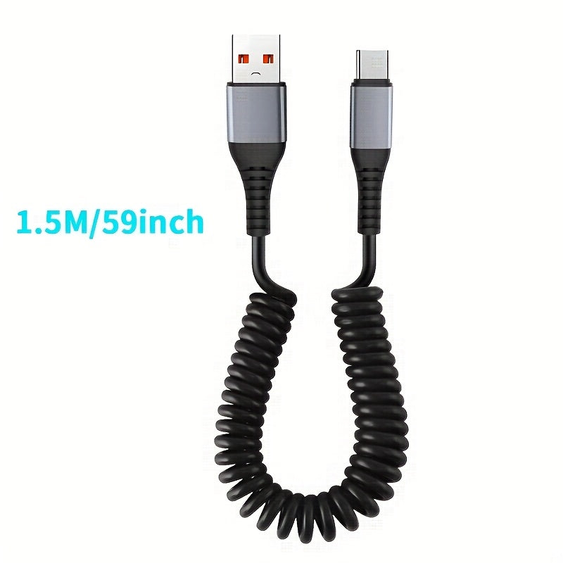 120W Fast Charging USB C to Type-C Cable Flat PVC Spring Retractable Data Transfer Compatible with Huawei Samsung Apple OPPO VIVO
