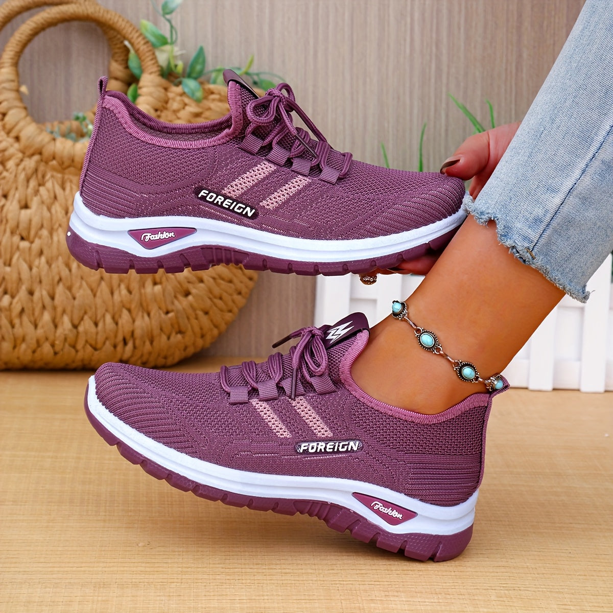 Women’s Casual Running Shoes White Pink Breathable Non-Slip