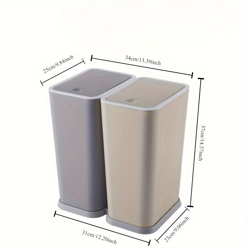 Set of Two Slim Plastic Trash Cans with Recycling and Storage, Durable and No Electricity