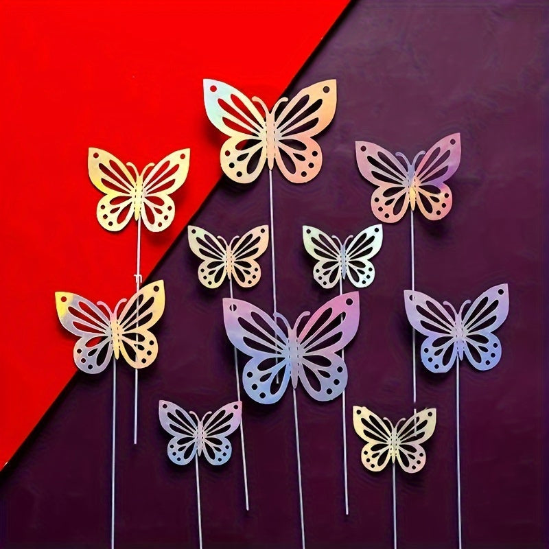 Set of 10 Gold and Silver Butterfly Cake Toppers Hollow Wall Stickers 3D Decorations