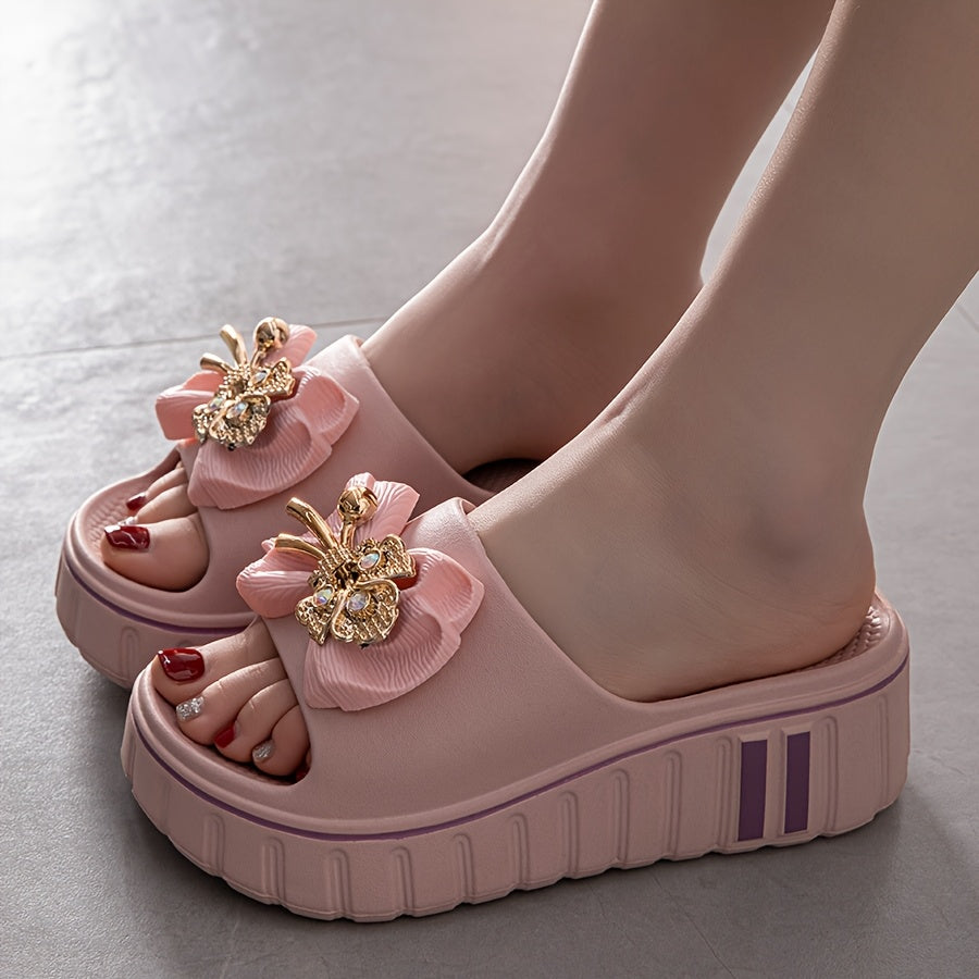 Women Floral Embellished Slide Sandals EVA Non-Slip Durable Beach Shoes