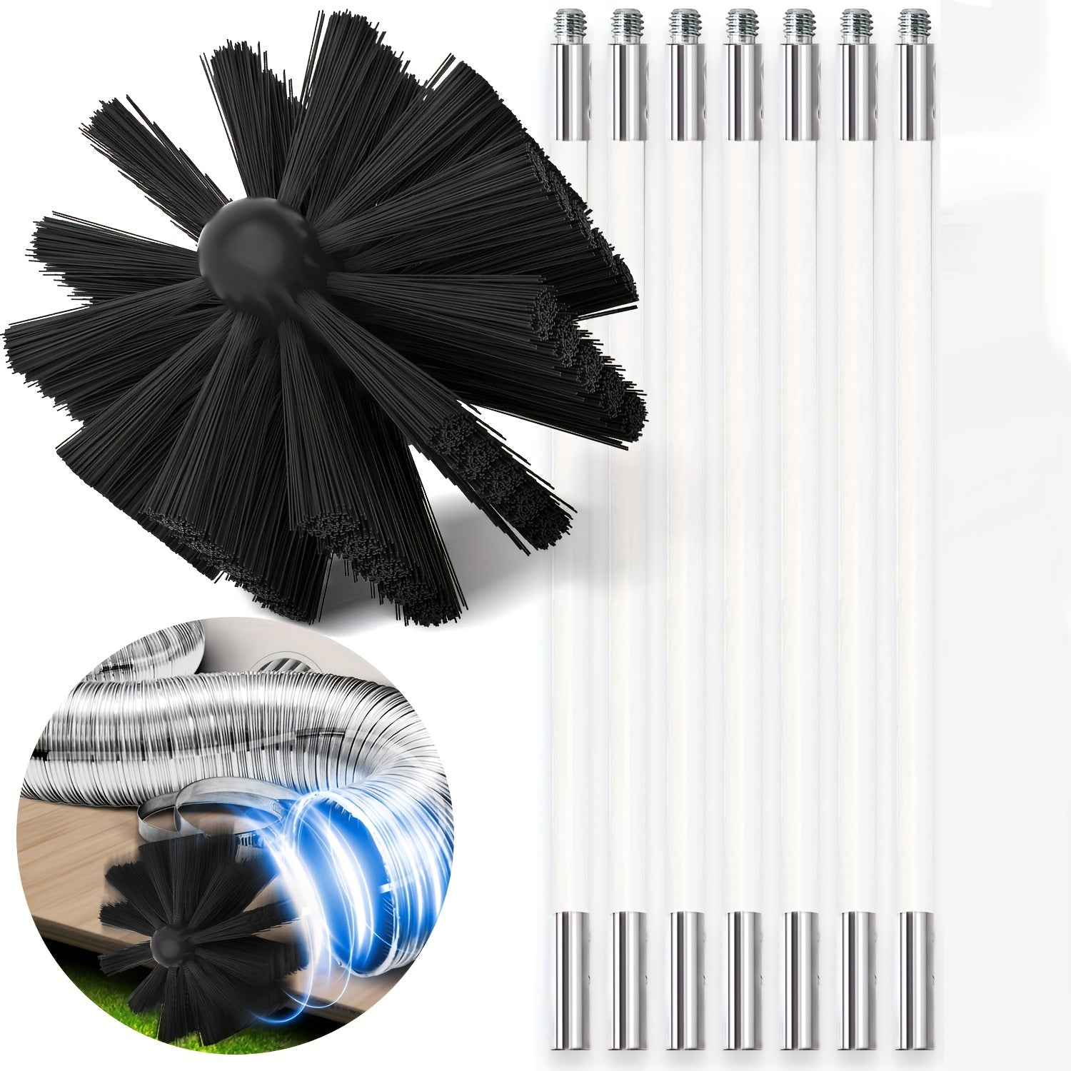 Expandable Dryer Vent Cleaning Brush Kit with Synthetic Brush and Lint Remover