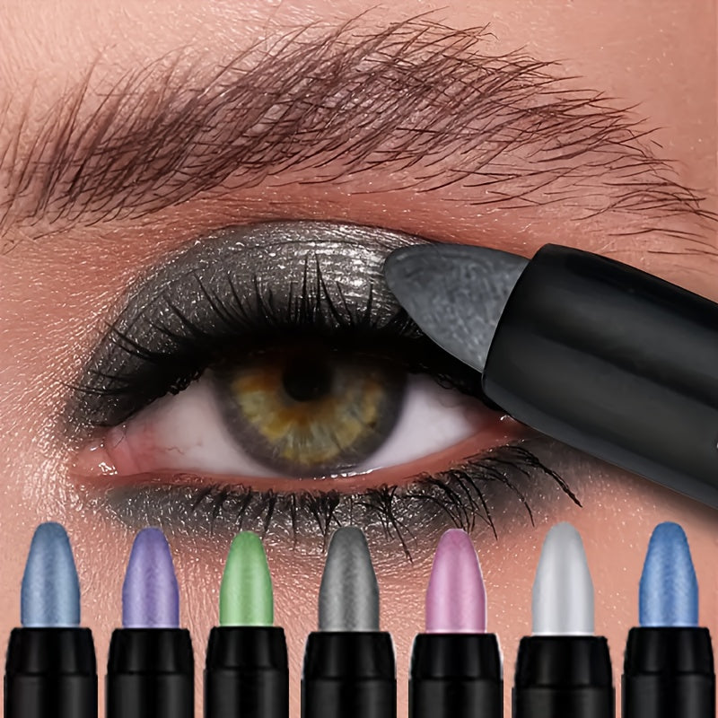 Lápiz de sombra de ojos impermeable para mujer con brillo arcoíris, iluminador de larga duración