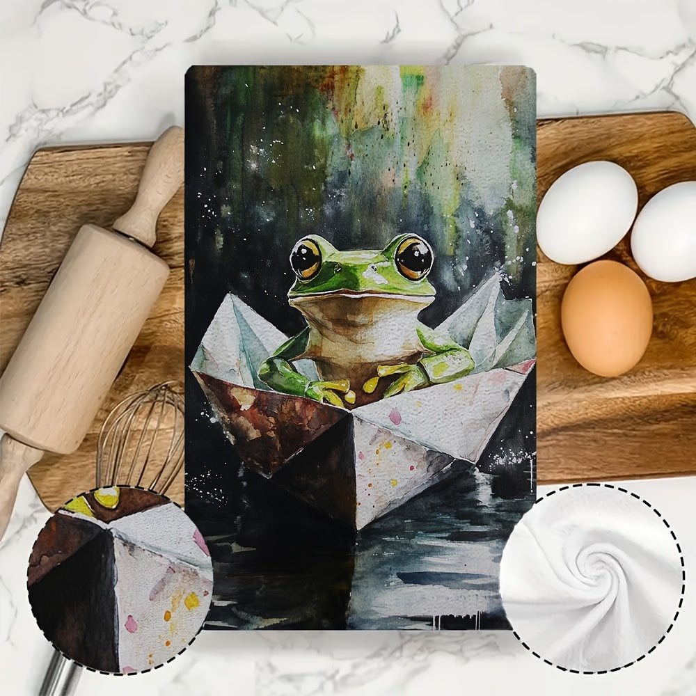 Набор из 2 кухонных полотенец с очаровательным искусством оригами лягушки в азиатском стиле, ультрамягкие и высокоабсорбирующие, идеально подходят для праздничного декора, можно стирать в машине, размер 16x24 дюйма - SKU: 2KYSYS1218261