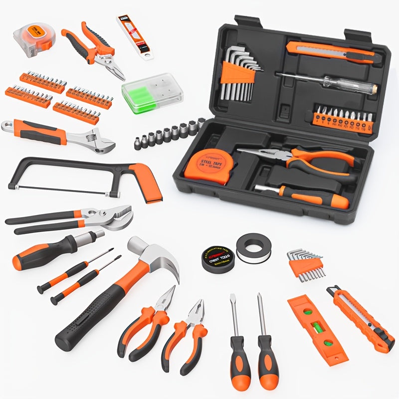 23-Piece Home Repair Tool Kit with Orange Carbon Steel Tools and Plastic Storage Case