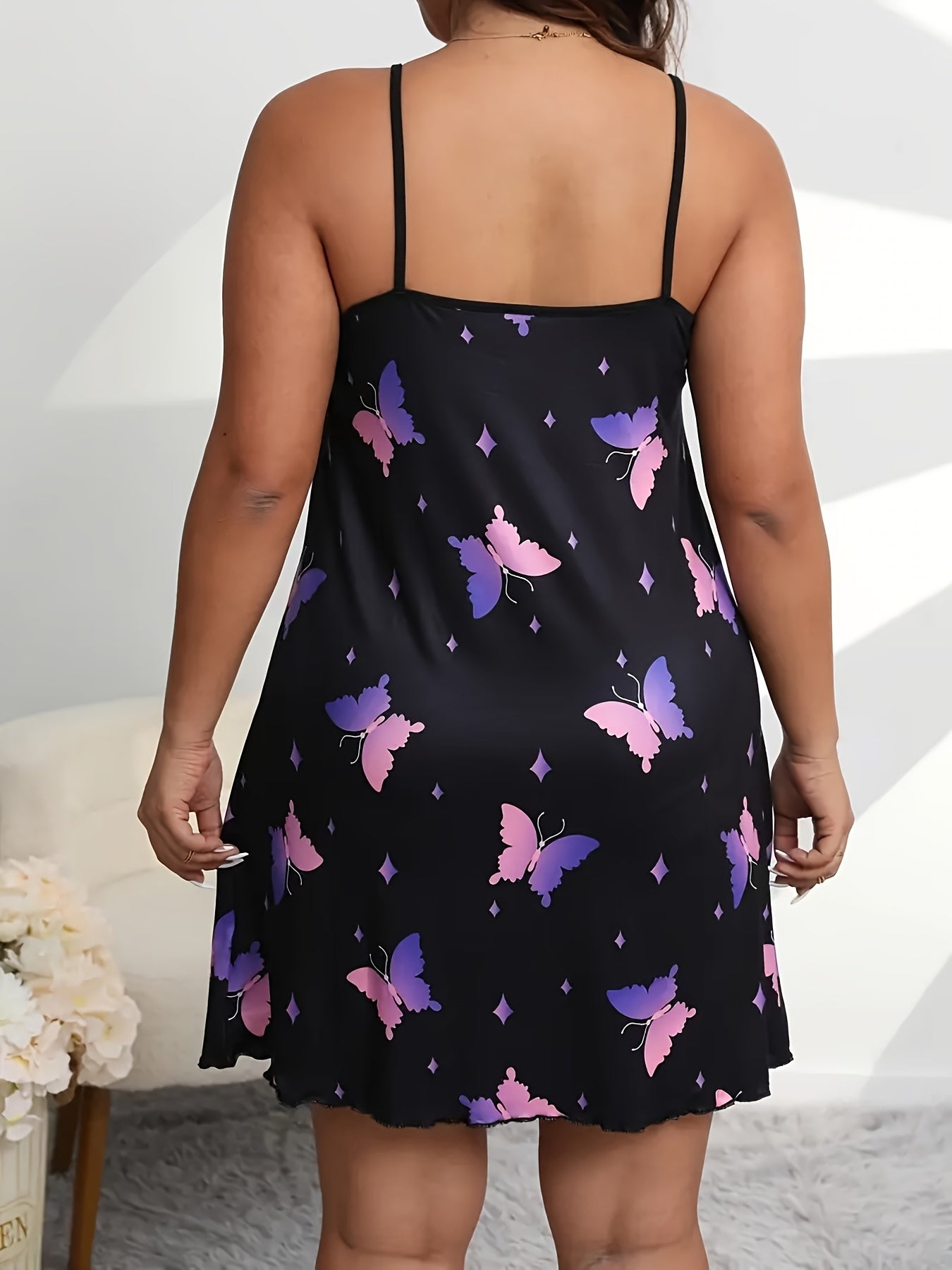 Women's Plus Size Cartoon Butterfly Print Nightdress Knit Sleepwear