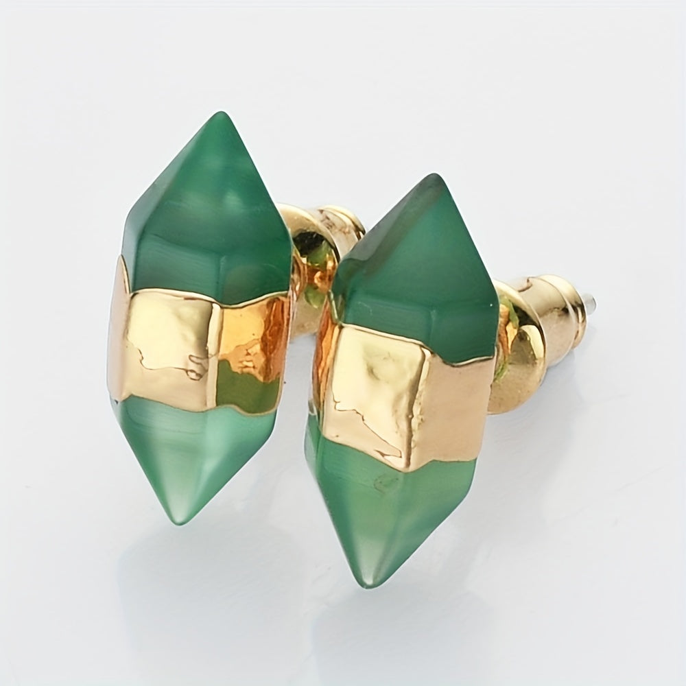 14K oltin qoplamali zamonaviy olti burchakli quloq uzuklari, tabiiy tosh va 925 kumush quloq ignasi - mis aksentlari, kundalik kiyim va sovg'a uchun mukammal minimalist dizayn, noyabr oyining tug'ilgan toshi.