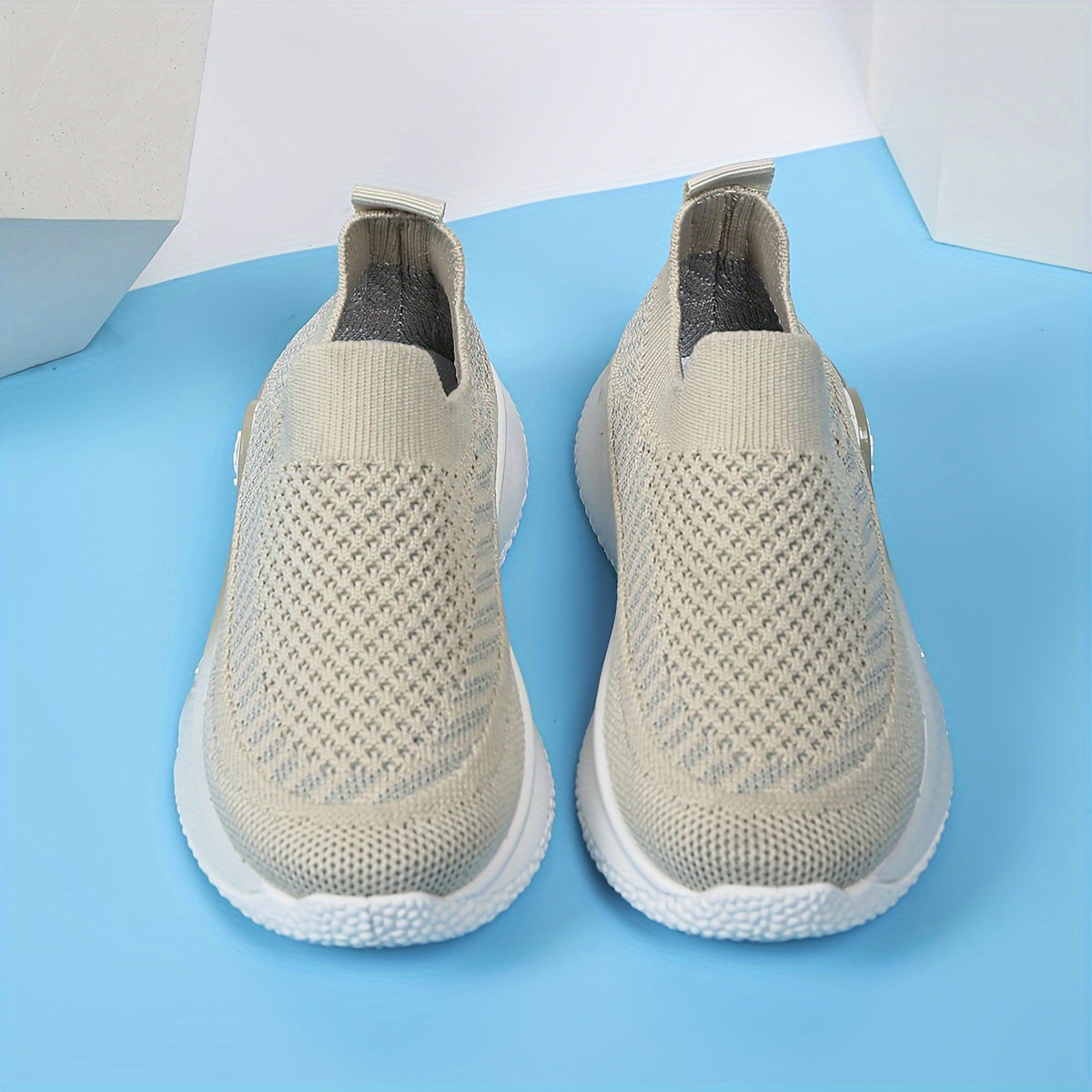 Bolalar uchun Geometrik Bo'sh Naqshli Havo O'tkazuvchi To'qilgan Matodan Yasalgan Slip-On Krossovkalar - O'g'il va Qizlar uchun Tasodifiy Sport Poyabzallari - Bahor/Kuz Kiymishlari