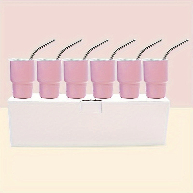 6-Piece Stainless Steel Shot Glasses Set with Lids and Straws for Bars and Home