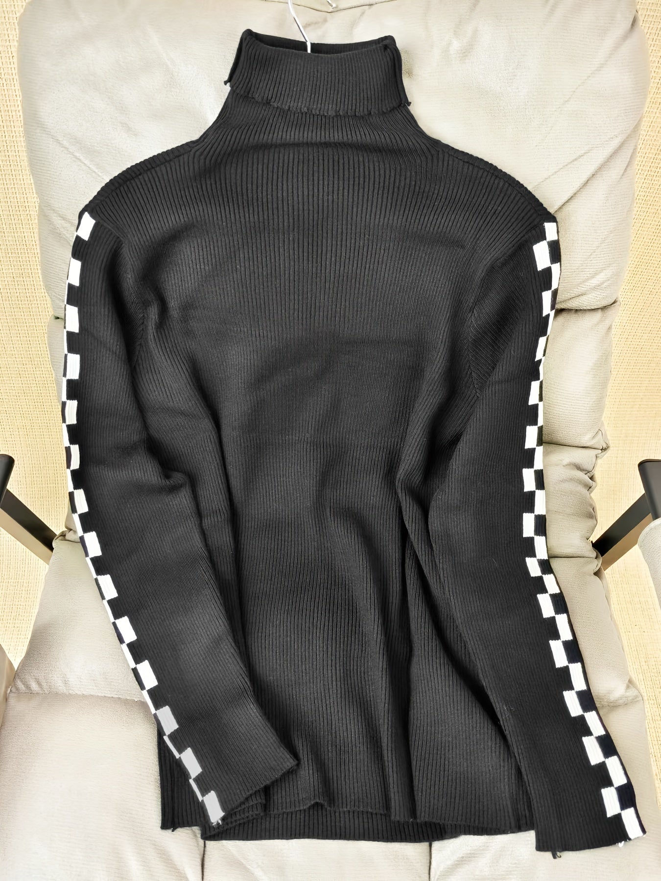 Plus Size Knit Sweater Turtleneck Long Sleeve Plaid Fall Winter Women's