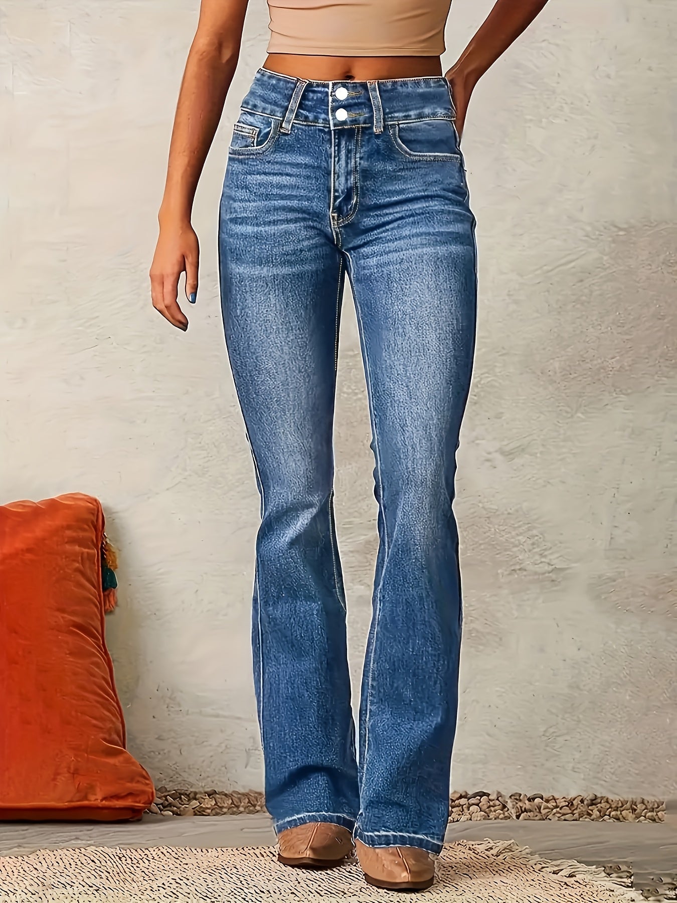 Plus Size Women's Stretchy Bootcut Jeans Casual Solid Color Denim