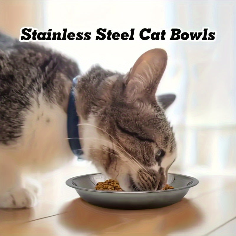 Set of 5 Stainless Steel Cat Bowls Non-Slip Wide Shallow Dishwasher Safe Large Diameter