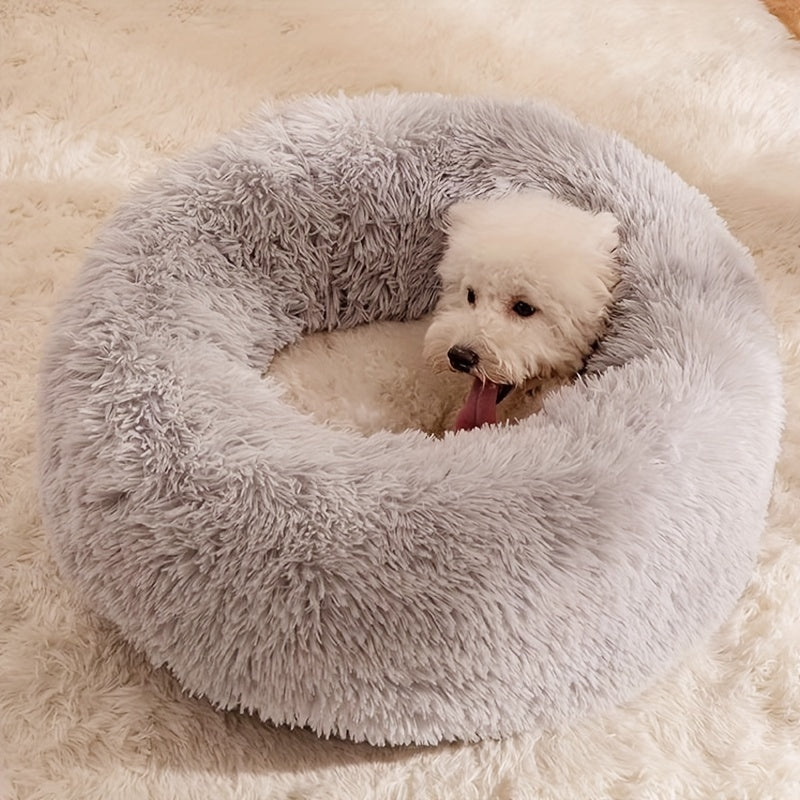 Extra Large Round Dog Bed Non-Slip Faux Plush Polyester Warm Cuddly Pillow