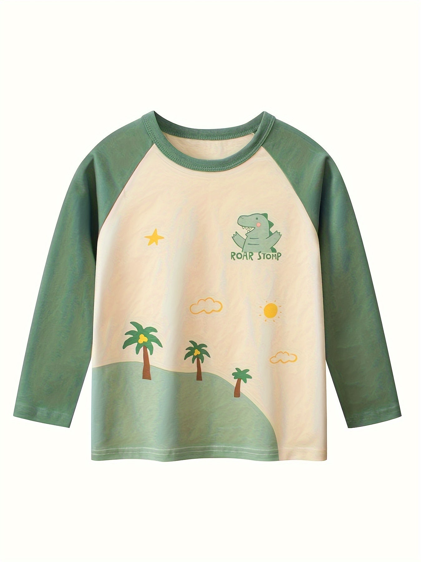 Kids' Long Sleeve Cotton T-Shirts Set for Boys with Cartoon Graphics in Yellow Green Blue Orange for Spring Fall Casual Wear