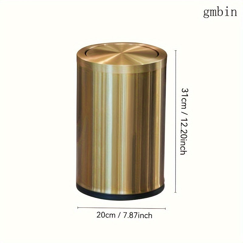 1 dona Gmbin Luxury Stainless Steel Trash Can with Swinging Lid - Zamonaviy oltin rangli yakun, shovqinsiz va yopiq, hidi va bakteriyalarni himoya qilish uchun, turli xonalar uchun ideal - Batareyasiz.