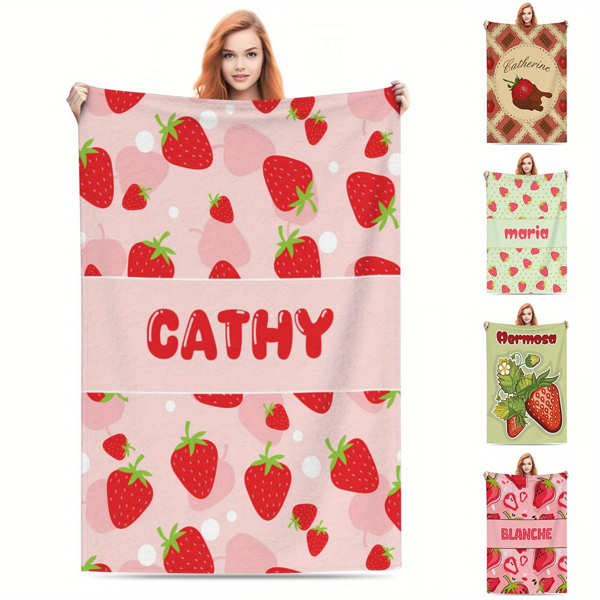 Personalized Strawberry Blanket for Girls and Women Soft Lightweight Throw for Travel and Gifts