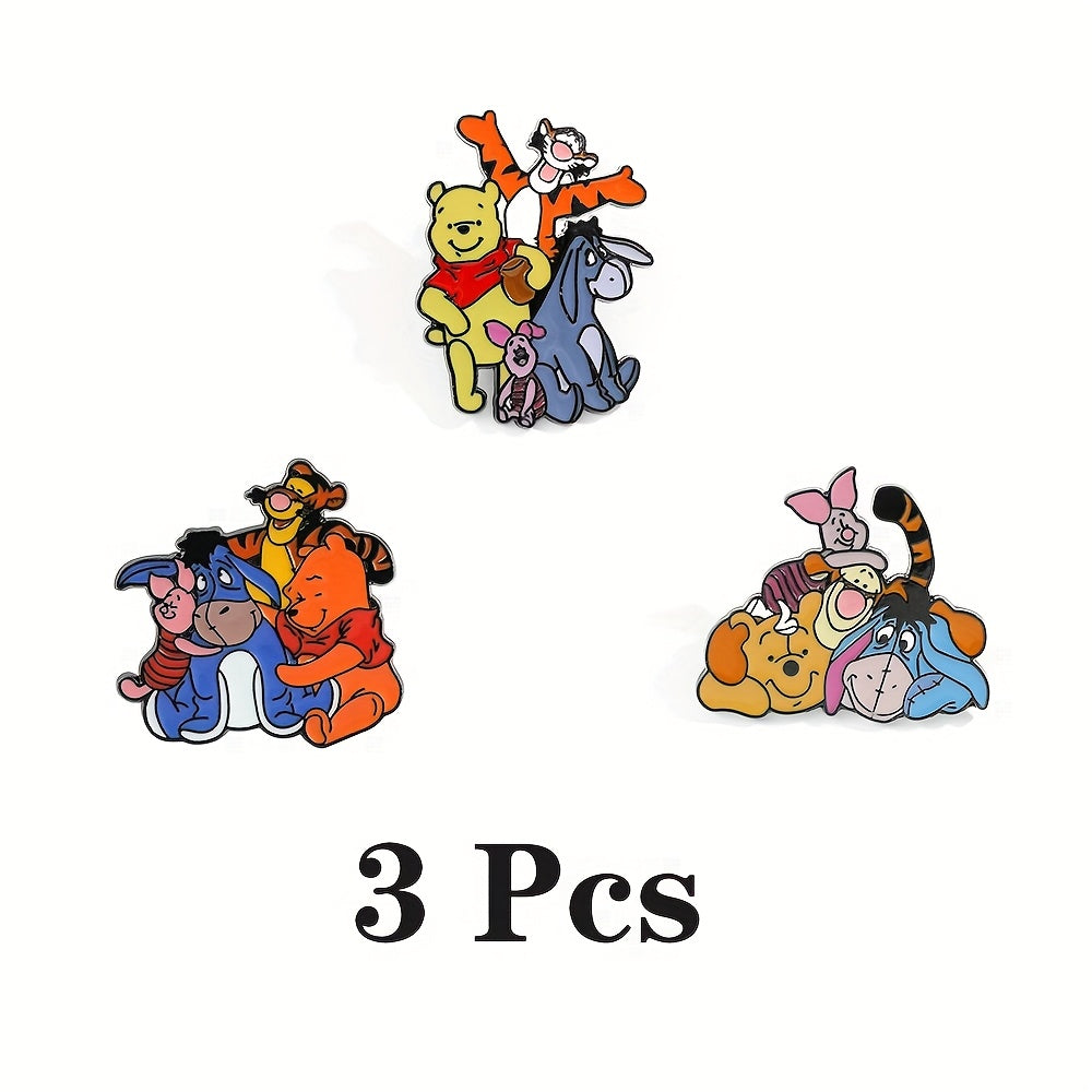 Set of 3 Enamel Brooch Pins Cartoon Character Badges for Clothing and Backpacks