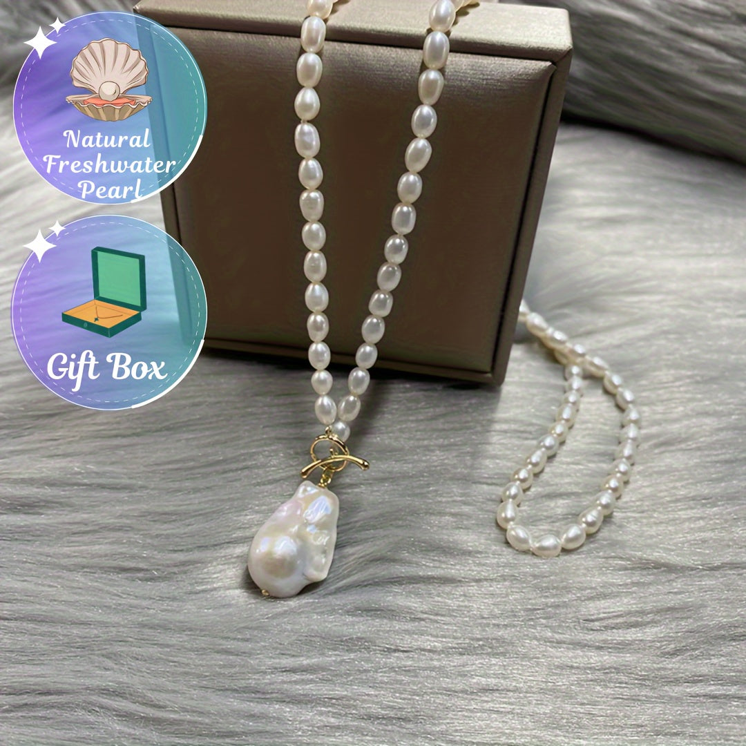 Vintage Freshwater Baroque Pearl Necklace with OT Clasp for Women Elegant Gift
