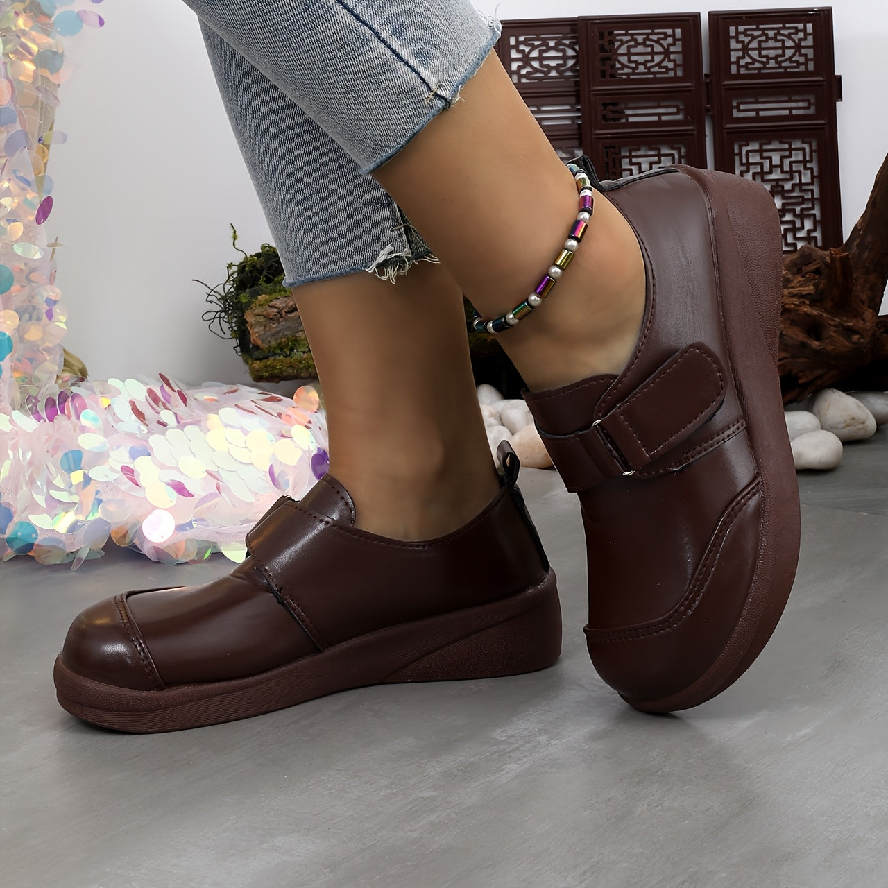 Women's Penny Loafer Shoes Leather Comfort Wedge Brown Casual All-Season