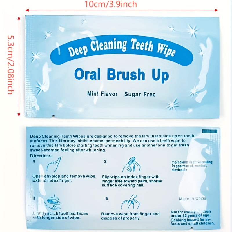 100Pcs Mint Flavored Finger Tooth Wipes Oral Cleaning Teeth Whitening