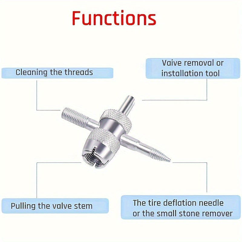 Набор инструментов для ремонта кондиционеров, включает в себя двусторонний гаечный ключ, 8 латунных сердечников клапанов и 8 улучшенных пластиковых колпачков. Изготовлен из металла и не требует электричества.
