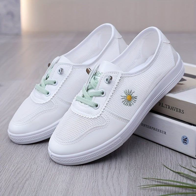 Women's White Mesh Sneakers Breathable Slip-On Casual Shoes