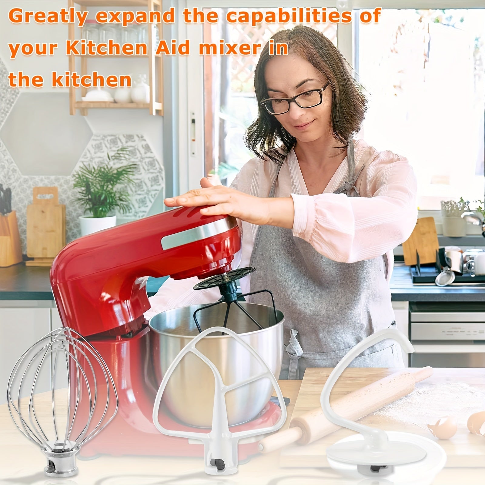 Stainless Steel Mixer Attachments 3-Piece Kit for 4.5-5QT Stand Mixers