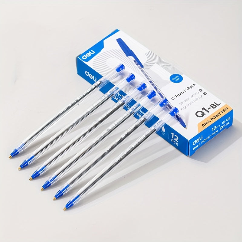 12 Pack Blue Ballpoint Pens with Bullet Tip and Low Viscosity Ink