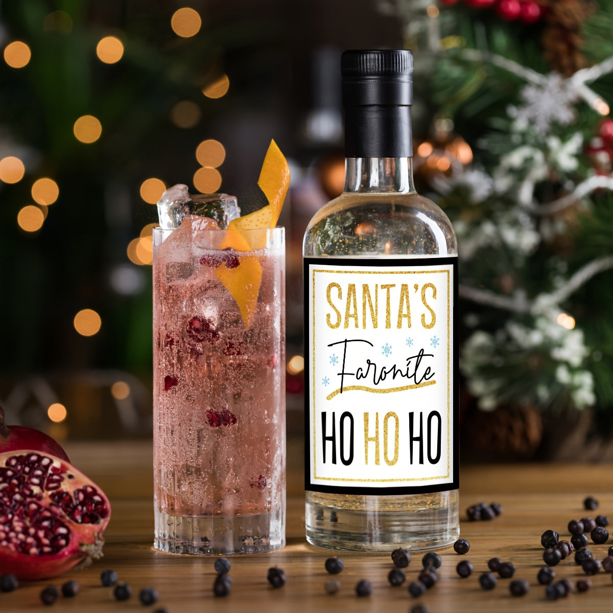 Black and Gold Christmas Wine Labels for Holiday Party Decorations Set of 4