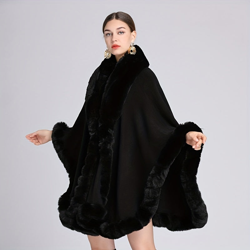 Women’s Warm Oversized Faux Fur Collar Cardigan Cape Autumn Winter Windproof Shawl