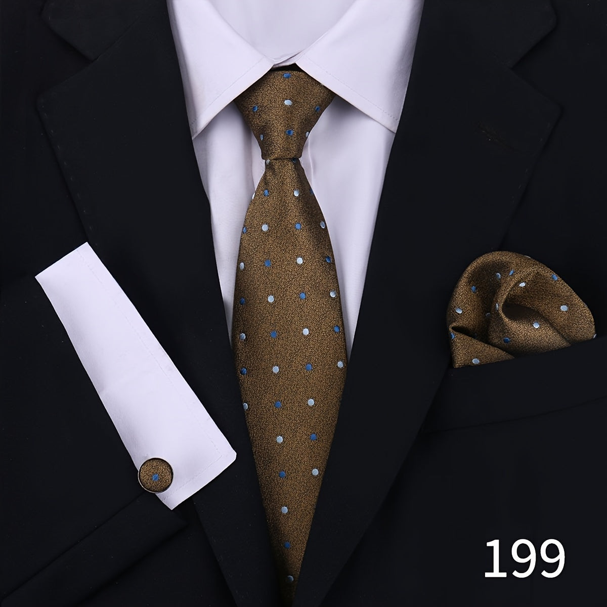 Men's Plaid Tie Set with Cufflinks and Handkerchief for Wedding and Formal Wear