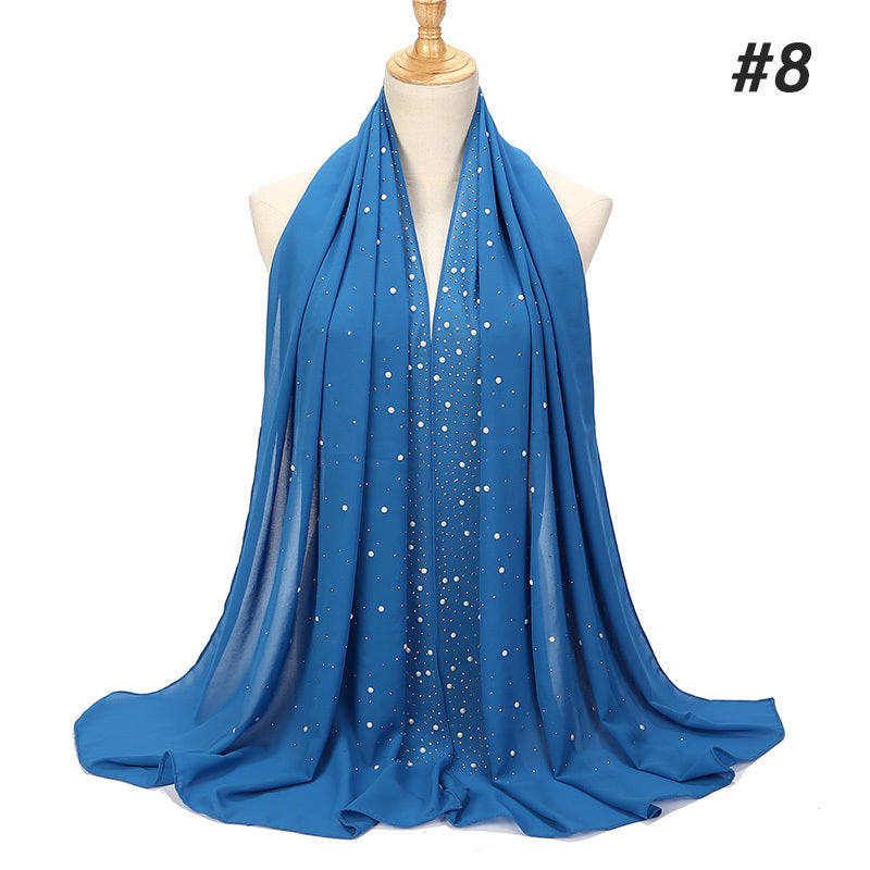 Women’s Shimmery Faux Diamond Chiffon Scarf Bubble Shawl Solid Color Breathable Sun Protection