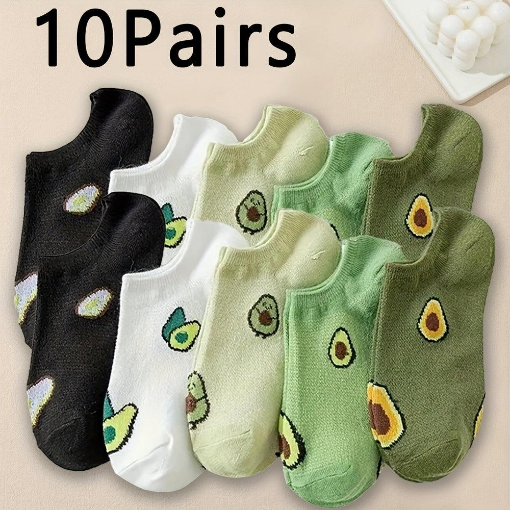 Women's Avocado Print Low Cut Ankle Socks 5 Pairs Lightweight Cotton Blend