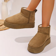 Women's Cozy Faux-Fur Slip-On Winter Snow Boots Casual Mid-Heel