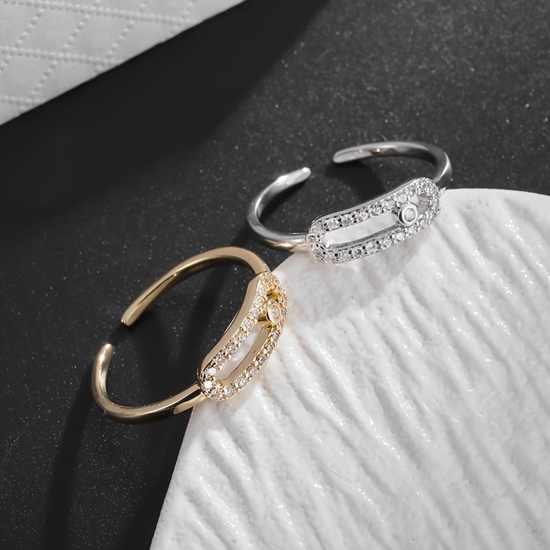 Hollow Open Ring Synthetic Cubic Zirconia Copper Elegant Wedding Engagement Jewelry