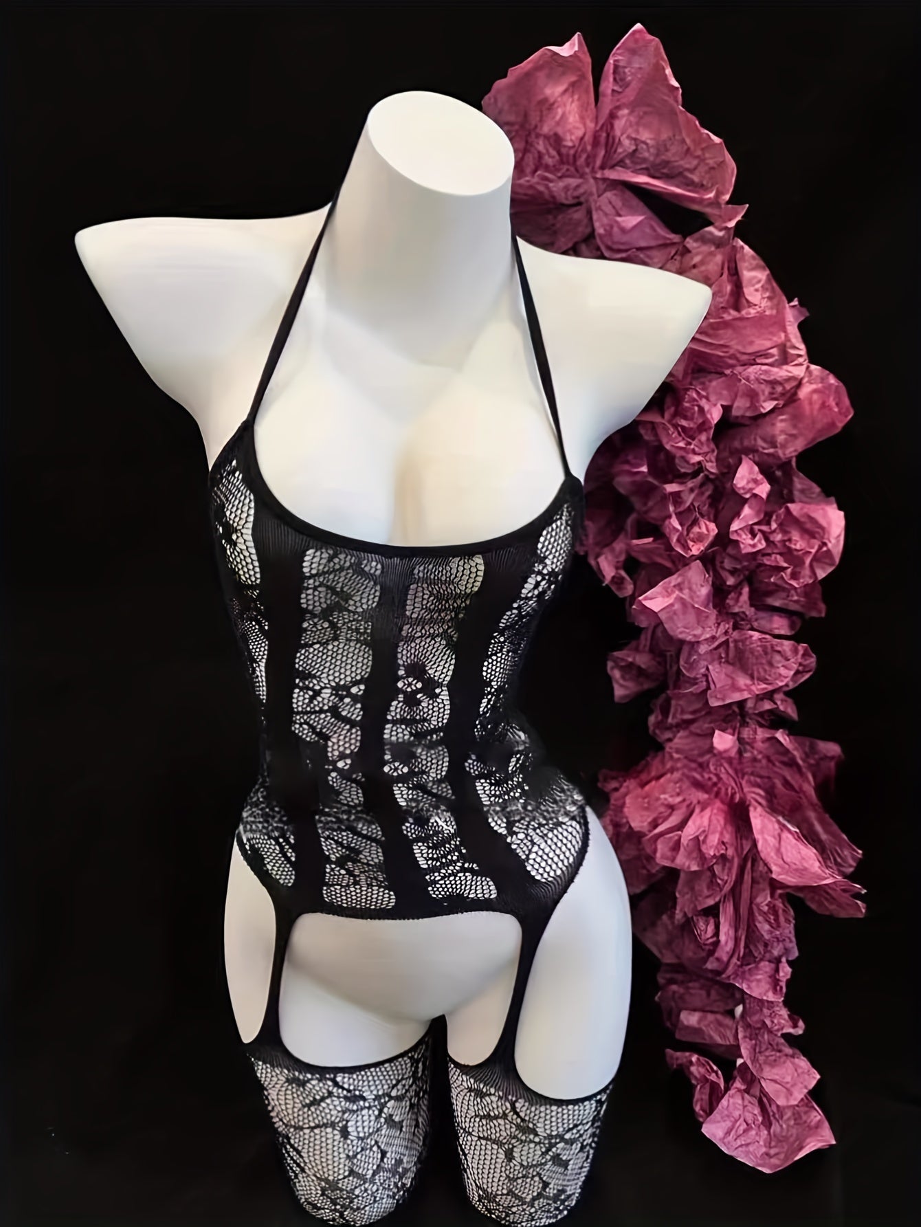 Women’s Lace Bodystocking for Music Festivals and Beachwear Open Crotch See-Through Cover-Up