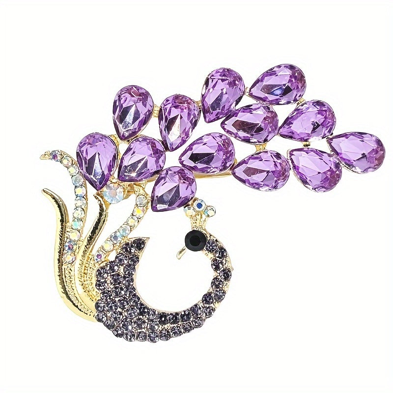 Purple Peacock Brooch with Rhinestones for Women's Accessories